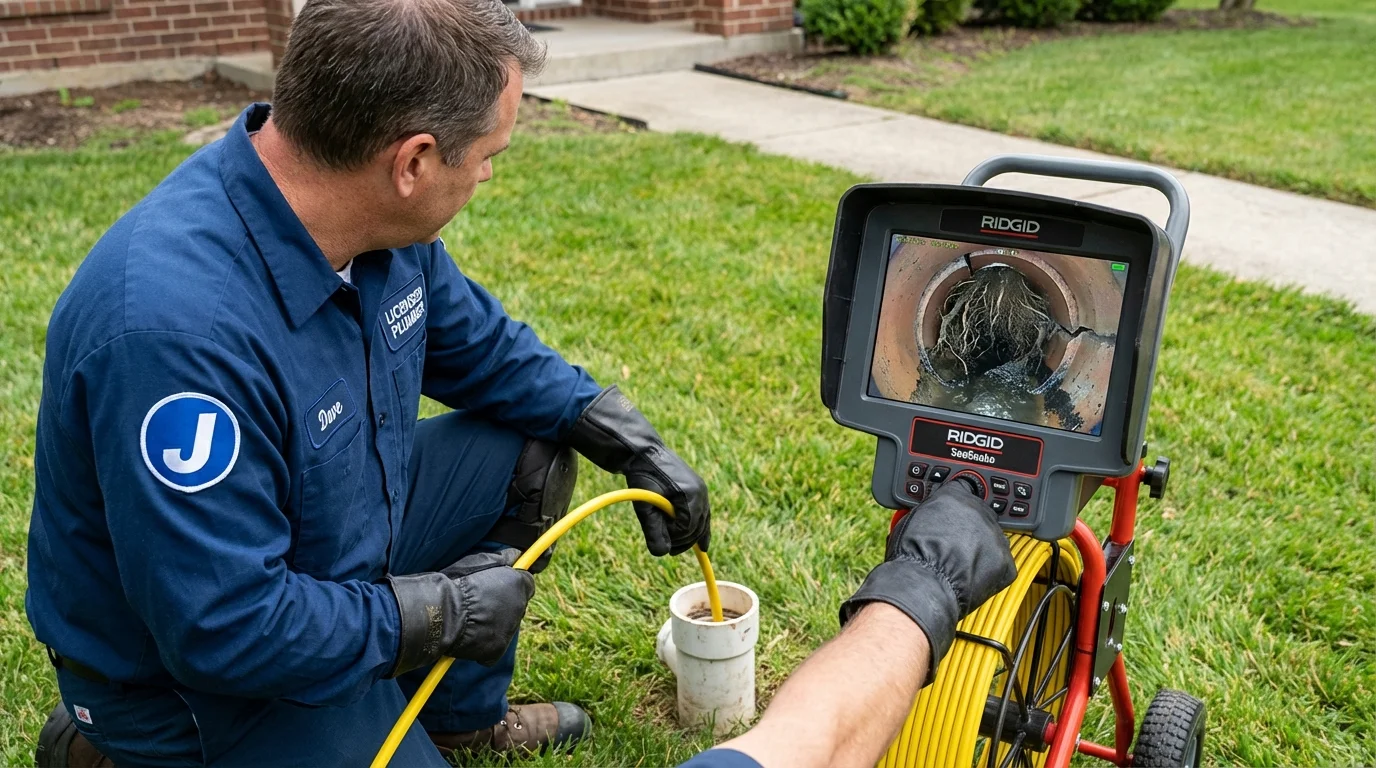 Sewer camera inspection being performed by Johns Plumbing LLC in Parsons