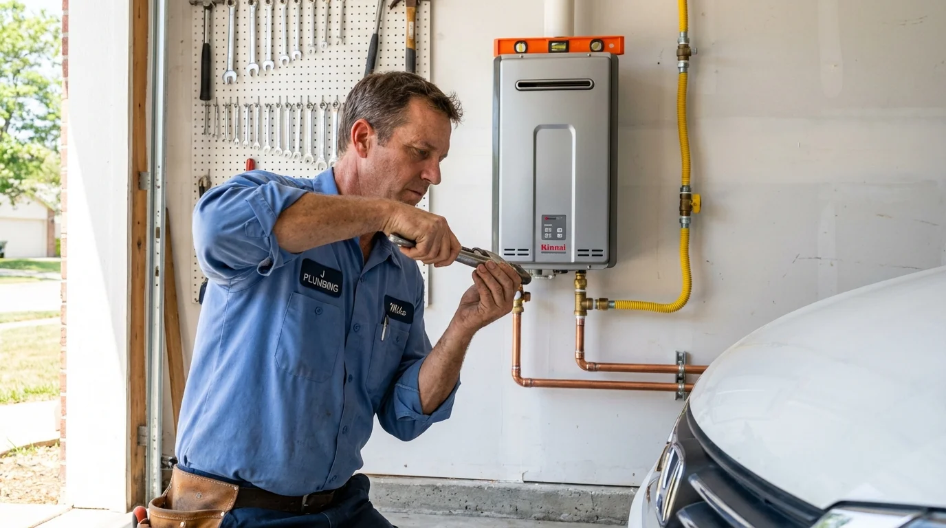 Tankless water heater installation by a Johns Plumbing LLC plumber in Parsons