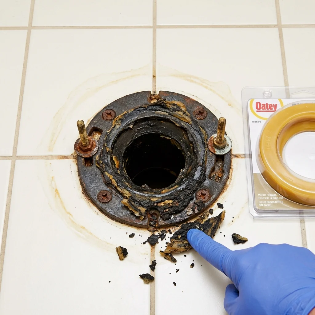 Failed wax ring showing water seepage at the base of a toilet in a Parsons, WV home