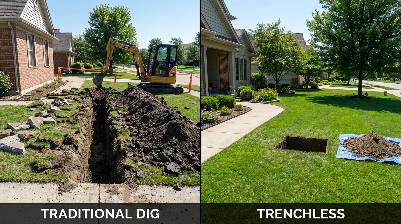 Trenchless sewer repair with minimal yard damage versus traditional excavation in Parsons, WV
